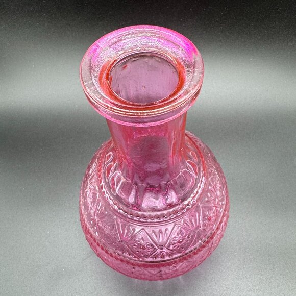 Pink Pressed Glass Decorative Vase Bottle Decanter Molded - Picture 3 of 8